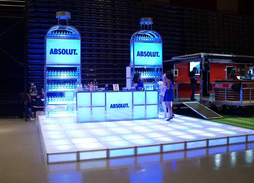 Absolut Vodka bar — T3 network — illuminated floor and bar