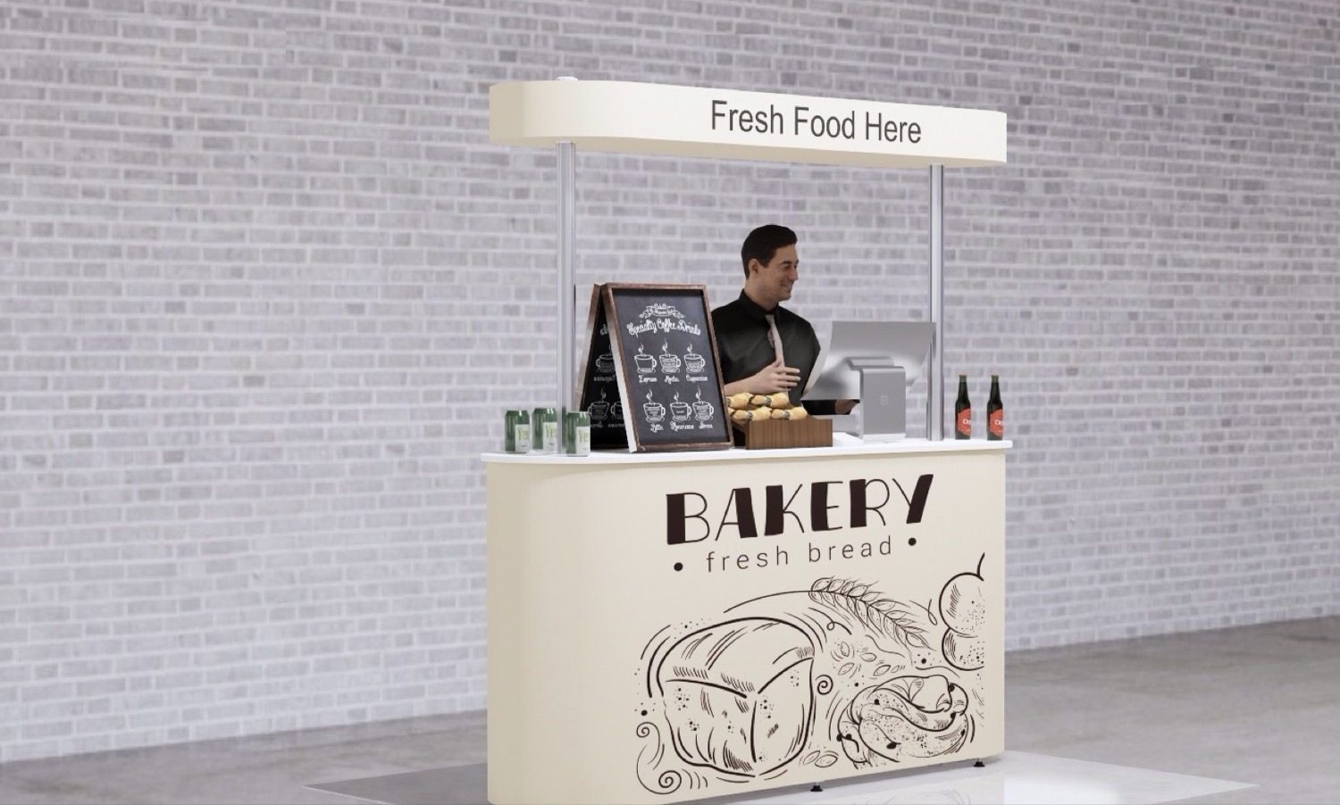 Mobile POS unit — T3 — branded display on castors